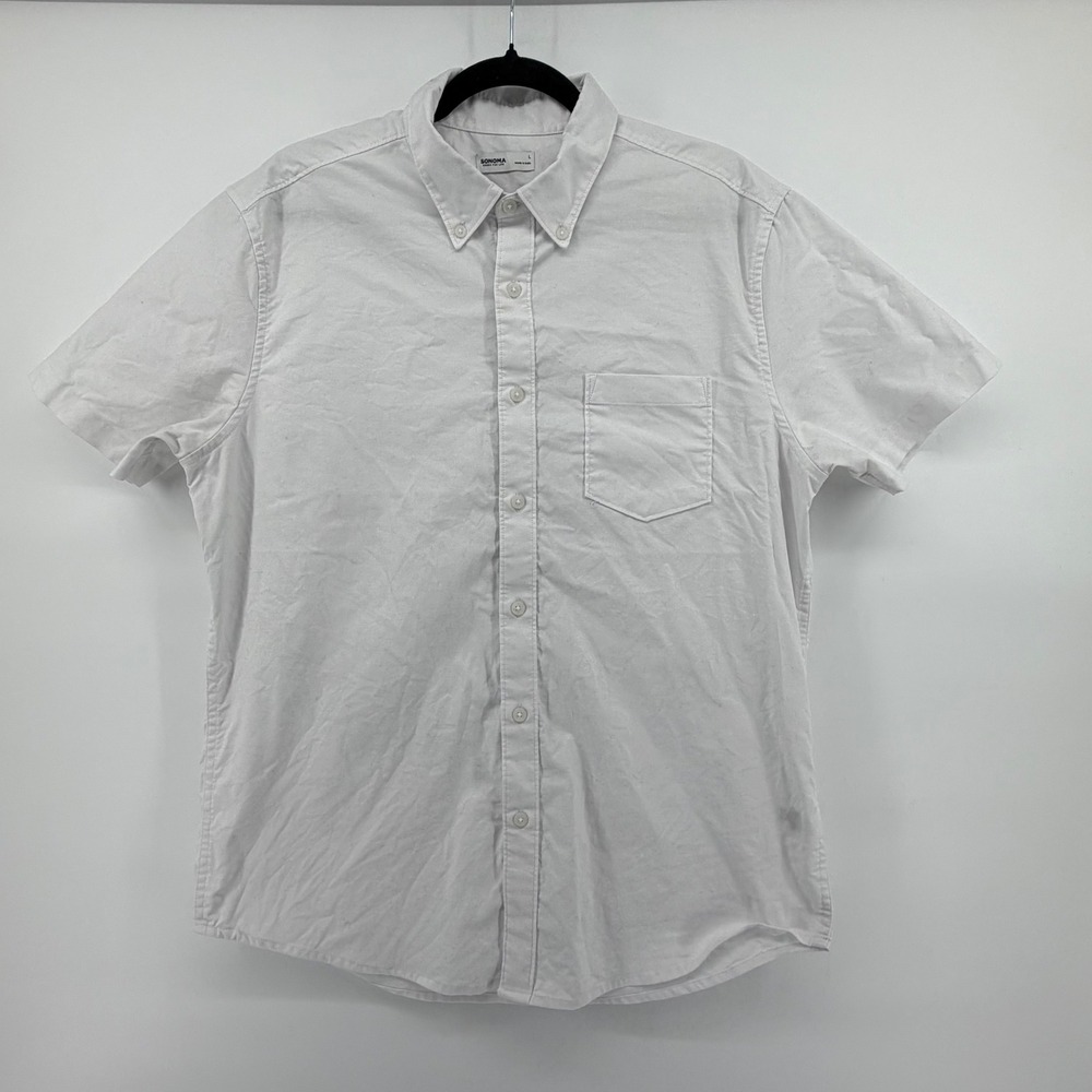 Sonoma Goods For Life Mens Short Sleeve Button Down Shirt Sze L White Cotton Top